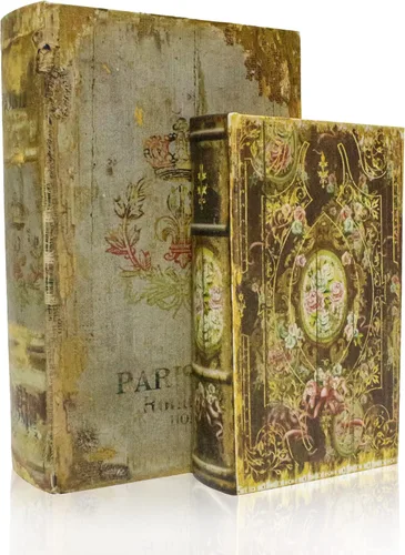 Miniatura 13 de Juego de 2 cajas decorativas en forma de libro, cajas de almacenamiento para baratijas y recuerdos, caja de almacenamiento en forma de libro