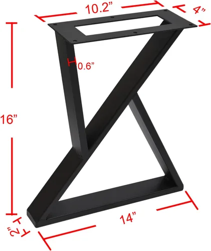 Miniatura 4 de Patas de mesa de metal resistentes de 16 pulgadas de alto, patas negras de hierro industrial, tubo cuadrado tipo Z, patas resistentes para muebles