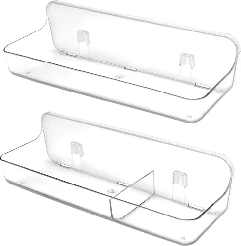 Cerpourt Paquete de 2 soportes de almacenamiento de juguetes de baño para bañera, estantes adhesivos de acrílico, cinta adhesiva para espejo de