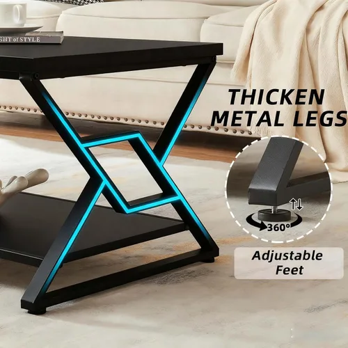 Miniatura 5 de HOMISSUE - Mesa de café, mesa de café rústica rectangular con almacenamiento de 2 niveles, mesa central de madera de ingeniería con estantes