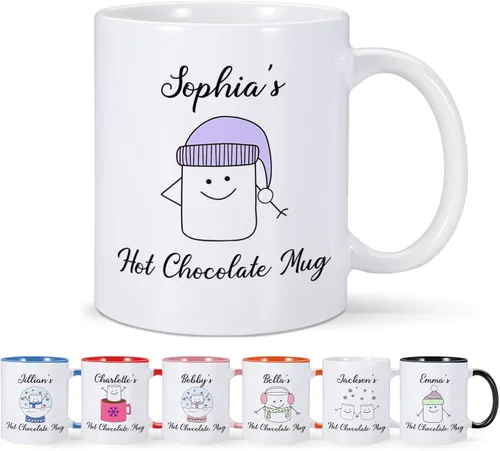 COLBEAR Taza de café de Navidad con nombre personalizado, cerámica de 11 onzas, taza de cacao caliente personalizada, regalo para niños, apto para