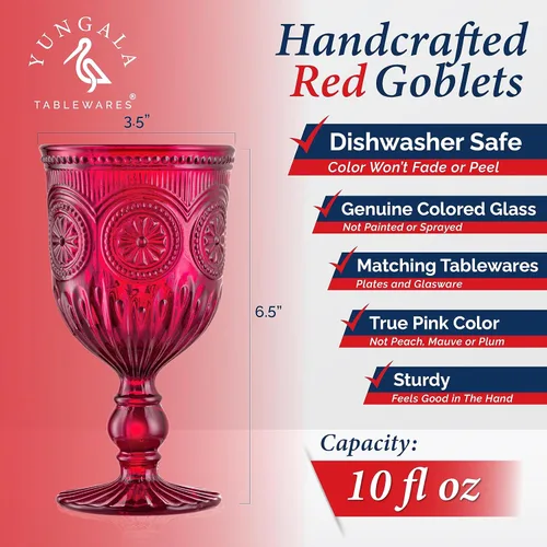 Miniatura 2 de Copas rojas, juego de 6 copas de vino de color rojo hechas a mano para los amantes de la cristalería roja, perfectas para el día de San Valentín