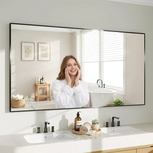 Miniatura 31 de Koonmi Espejo de pared rectangular negro, espejo de baño de 24 x 32 pulgadas, espejo de tocador con marco de aluminio para entrada, sala de estar