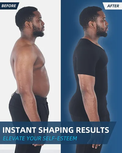 Miniatura 2 de KOCLES Camisas de compresión Gynecomastia para hombres, faja moldeadora adelgazante para cuerpo, camiseta de entrenamiento con cuello en V