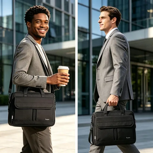 Miniatura 2 de Bolsa para laptop, 15.6 pulgadas, impermeable, maletín para viajes, se expande 15 pulgadas, con tira para el hombro, maletín para Negro