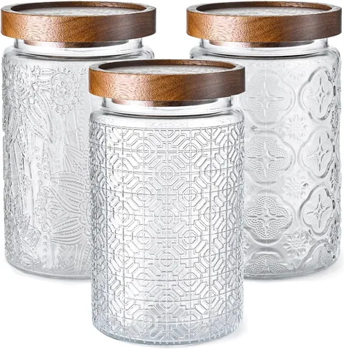 Adodeen Juego de 3 tarros de vidrio de 32oz con tapa hermética, botes de cocina para encimera, juego de recipientes para café y azúcar, recipientes