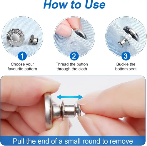 Miniatura 7 de Ceryvop 12 juegos de botones para jeans sueltos, reemplazo instantáneo sin costura y sin herramientas, botón de presión para pantalones, ajustador