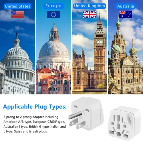 Miniatura 3 de Paquete de 4 adaptadores de enchufe de Reino Unido a EE. UU., adaptador de enchufe europeo a estadounidense, adaptadores de enchufe de viaje, Blanco