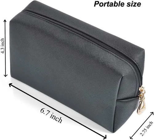 Miniatura 2 de Bolsa de cosméticos de piel sintética para mujer, bolsa de maquillaje minimalista para uso diario, bolsa de almacenamiento portátil, pequeña bolsa