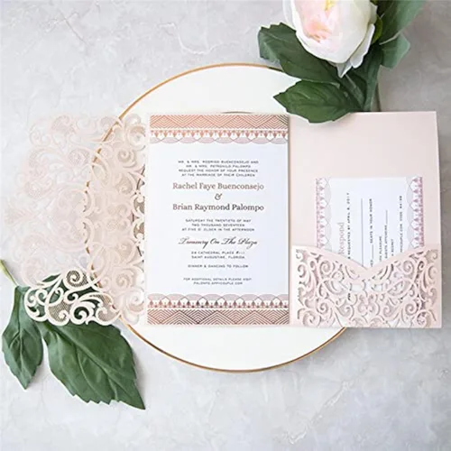 Miniatura 3 de NC Cylallen - 50 juegos de chaqueta de tarjeta de invitación de invitación de boda para fiesta de cumpleaños, quinceañera, invitación de 4.92 x 7.28