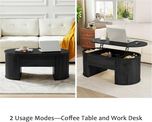 Miniatura 5 de Mesa de Centro Pequeña con Tapa Elevable, Mesa de Centro Rectangular de Madera con Tapa Elevable y Compartimento de Almacenamiento Oculto, Mesas