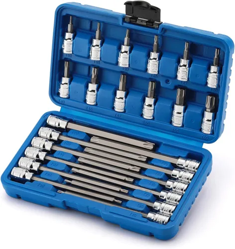 Miniatura 9 de CASOMAN Juego de llaves para vasos hexagonales de 3/8" de transmisión extra largas, juego de 12 piezas de brocas estrella torx, T10 a T60, Longitud