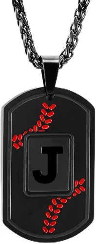Miniatura 61 de Fervia Graduation Gifts - Baseball Initial Necklace for Men Dog Tag Stainless Steel Letter Pendant Sport Baseball Athletes Jewelry Christmas