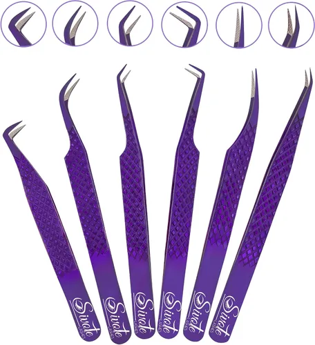 Miniatura 6 de SIVOTE Pinzas de pestañas para extensiones de pestañas, puntas de fibra, juego de 3, volumen, bota de volumen, pinzas de 90 grados, azul, amarillo