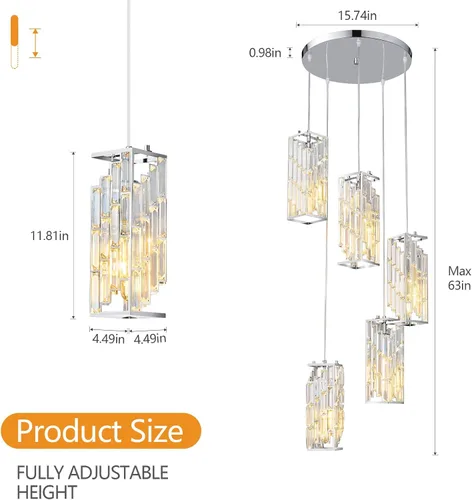 Miniatura 5 de Iluminación colgante de cromo, lámpara colgante moderna, mini candelabros de cristal, lámpara colgante ajustable para cocina, isla, comedor