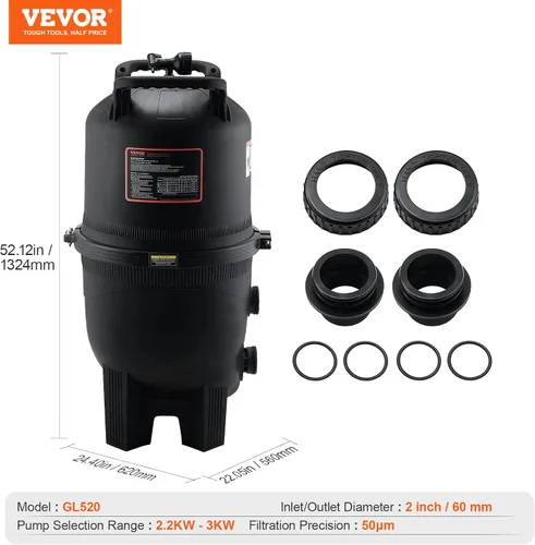 Miniatura 7 de VEVOR Depósito de filtro de piscina Pro 2026 y elemento para piscinas sobre el suelo y enterradas, sistema limpiador grande de 520-525 pies