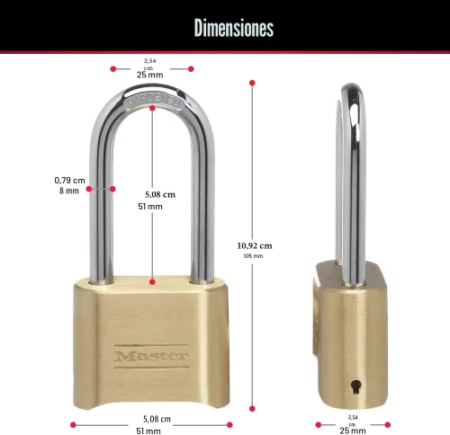 Miniatura 6 de Master Lock Cerradura de combinación de latón, cerradura de portón para valla o cobertizo al aire libre, candado de combinación personalizable