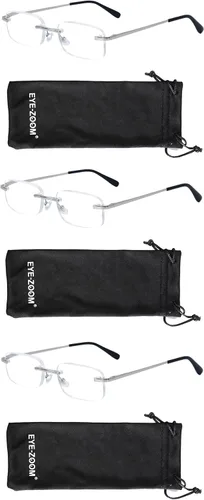 Miniatura 8 de Paquete de 3 gafas de lectura clásicas rectangulares con marco de metal sin montura para hombres y mujeres