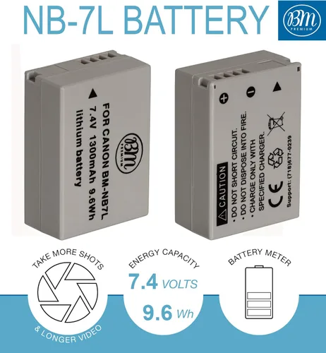 Miniatura 2 de BM Premium Paquete de 2 baterías NB-7L y kit de cargador de batería para Canon PowerShot G10, G11, G12, SX30 es cámara digital, incluye batería +