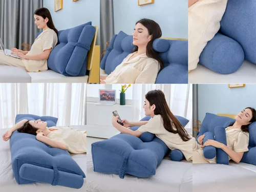 Miniatura 5 de Peachwell Almohada triangular de lectura para reposo de cama, cojín bolster grande para cabecero, respaldo, almohada de cuña con dos almohadas