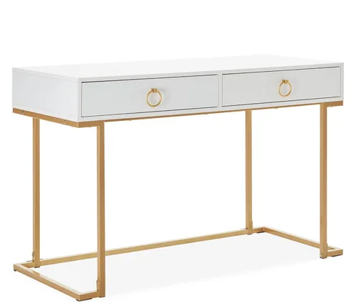 Miniatura 7 de BELLEZE Mesa de Tocador con 2 Cajones, Escritorio para Computadora de 45 Pulgadas, Mesa de Maquillaje Moderna, Mesa de Vestir, Escritorio para Blanco