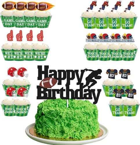 Decoración para tartas de fútbol americano de feliz cumpleaños, bola de rugby para hombres, niños y mujeres, suministros de fiesta temática de