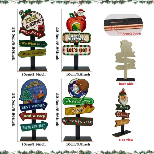 Miniatura 4 de Decoraciones de mesa de Navidad, 4 tableros rectangulares de madera, estilo rústico de granja, policromo, 8.86 x 4.72 pulgadas, montaje en pared