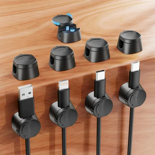 Maveek - Clips de cable para escritorio, organizador de cable de carga giratorio de 360°, cierre magnético, gestión de cables de escritorio, soporte