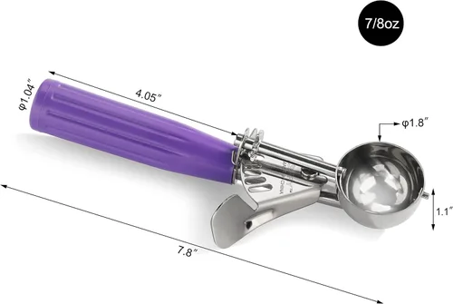 Miniatura 2 de New Star Foodservice 34905 cuchara de presión para pulgar de grado comercial/cuchara para helado, acero inoxidable 18/8, 0.875 oz, tamaño 40, púrpura