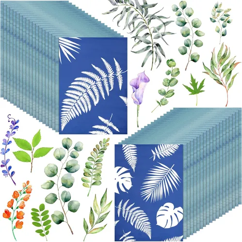 Miniatura 8 de Eersida Juego de 60 hojas de papel de impresión solar, papel cianotipo de alta sensibilidad, naturaleza activada por energía solar, herramienta