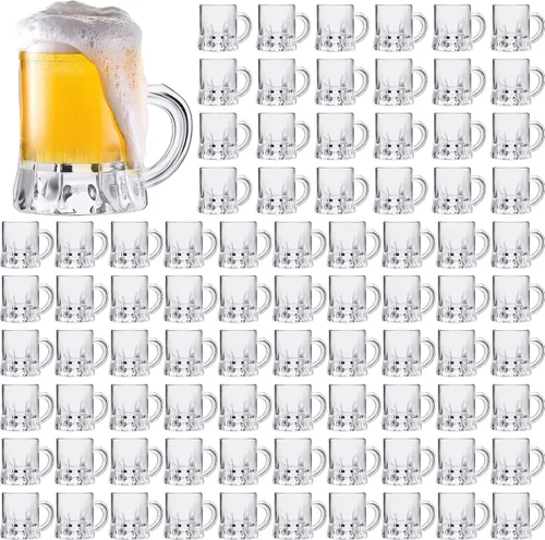 Miniatura 13 de Meanplan Juego de 48 mini tazas de cerveza a granel, vasos de chupito de 1 onza pequeña transparente con asas, mini tazas de whisky de degustación