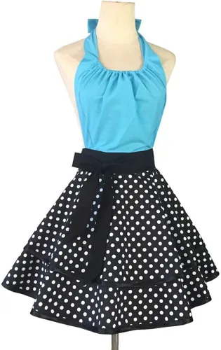 Miniatura 3 de Hyzrz Lindo delantal retro vintage de criada a lunares delantales de cocina para mujeres, damas y niñas (azul)