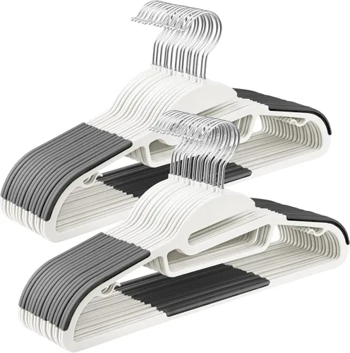 Miniatura 8 de SONGMICS Paquete de 50 percheros, perchas de plástico resistentes para trajes, apertura en forma de S, ahorro de espacio, gancho giratorio de 360º