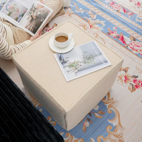 Miniatura 3 de Reposapiés otomano cuadrado, puf pequeño para sofá, mesa de café, taburetes tapizados Boucle aplicables a la sala de estar, dormitorio y dormitorio