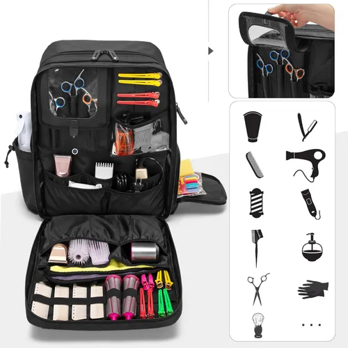 Miniatura 2 de BAFASO Estuche de Barbero de Gran Capacidad, Bolsa de Peluquería de Viaje que Contiene Varias Herramientas de Corte de Cabello (Solo Bolsa), Negro