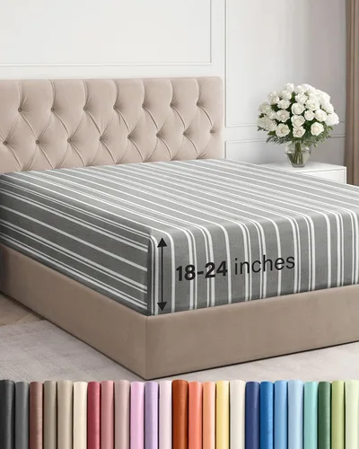 Miniatura 55 de Sábana bajera ajustable extra profunda tamaño completo – Sábana bajera individual de lujo para hotel únicamente – Se adapta fácilmente a colchones