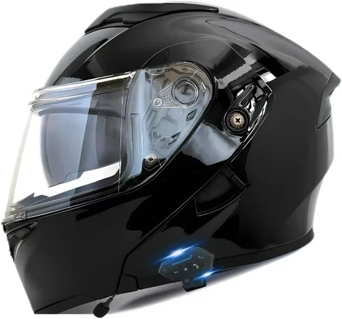 Miniatura 3 de Casco modular Bluetooth para motocicleta, aprobado por DOT, de cara completa con visor abatible, de doble visera, con altavoces duales y micrófono