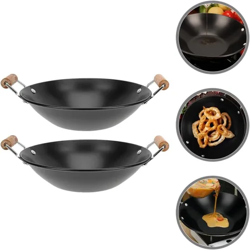 Miniatura 3 de HEMOTON Utensilios de cocina de metal Uso diario Wok Alimentos Doble Mango Olla Caliente Cocina Wok Olla Antiderrames