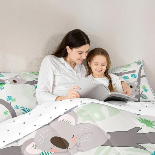 Miniatura 2 de Homewish Juego de edredón Kawaii Koala, juego de ropa de cama con hojas tropicales para niños, niñas y mujeres, edredón acolchado con hojas de palma