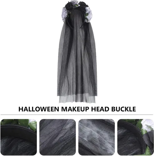 Miniatura 7 de Disfraz de Halloween para mujer, guirnalda de rosas rojas y negras, diadema gótica con flores, diadema para cadáver, velo de novia, cosplay, corona