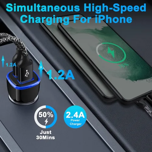 Miniatura 2 de Cargador de coche para iPhone, 5 unidades de 2.4A 12 V, adaptador USB para iPhone 17 16e 16 15 14 13 12 11 SE XR XS X 8 7 6, Samsung Galaxy S25 S24