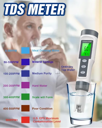 Miniatura 4 de Medidor de pH digital 3 en 1 con función TDS y temperatura, rango de medición de pH 0-14, precisión 0.01 de alta precisión, compensación automática