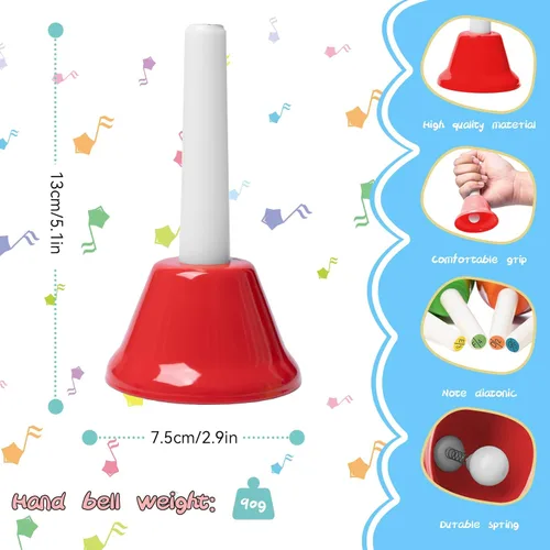 Miniatura 3 de Juego de campanas de mano, 8 notas musicales con 17 canciones, juguete musical, instrumento de percusión para niños pequeños, niños, para el día