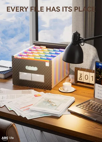 Miniatura 5 de ABC life Organizador de archivos de acordeón de 26 bolsillos, soporte mensual expandible de alta capacidad para facturas y recibos con pestañas