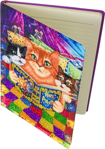 Miniatura 3 de Crystal Art Cuaderno de pintura de diamantes, kit de cuaderno para acostarse con gatitos, crea una funda brillante para cuaderno con cristales