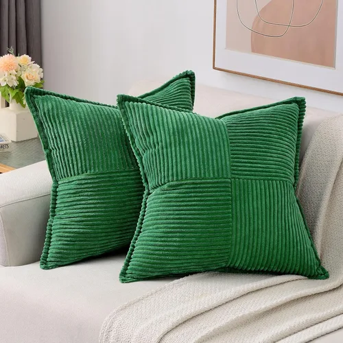 Miniatura 9 de HAUSSY Paquete de 2 fundas de almohada de 22 x 22 pulgadas, fundas decorativas de pana suave, estilo bohemio a rayas sólidas, fundas de cojín