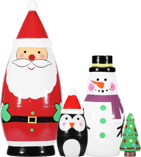 Miniatura 6 de Yoption 5 piezas de muñecas rusas anidadas, conjunto de muñecas Matryoshka de oso lindo hechas a mano en madera para regalo de cumpleaños de Navidad