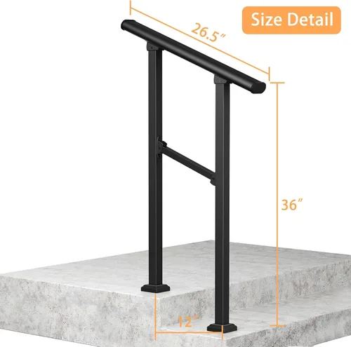 Miniatura 3 de LOVMOR Barandillas de mano de 2 escalones para escalones al aire libre, barandilla de hierro forjado, barandilla exterior para escalones, kit