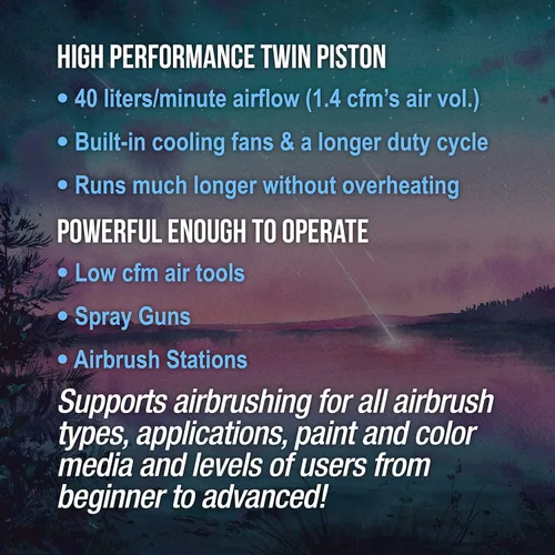 Miniatura 2 de Master Airbrush Kit de compresor de cepillo de aire modelo TC-96T - Compresor de aerógrafo profesional de doble pistón Cool Runner con tanque