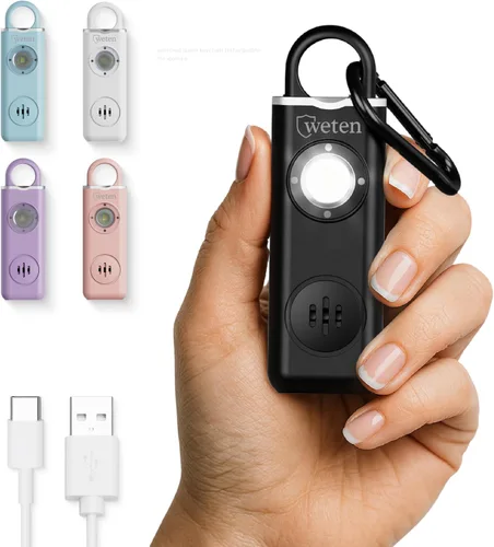 Miniatura 10 de Alarma de seguridad personal Weten para mujeres - Sirena de pánico de 130 dB de volumen alto en llavero, paquete de 3 unidades - Silbato